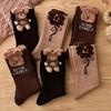 3 Pairs Women Spring Autumn Cartoon Bear Pattern Mid Tube Socks Fashionable Letter Printing Soft Comfortable Casual Socks
