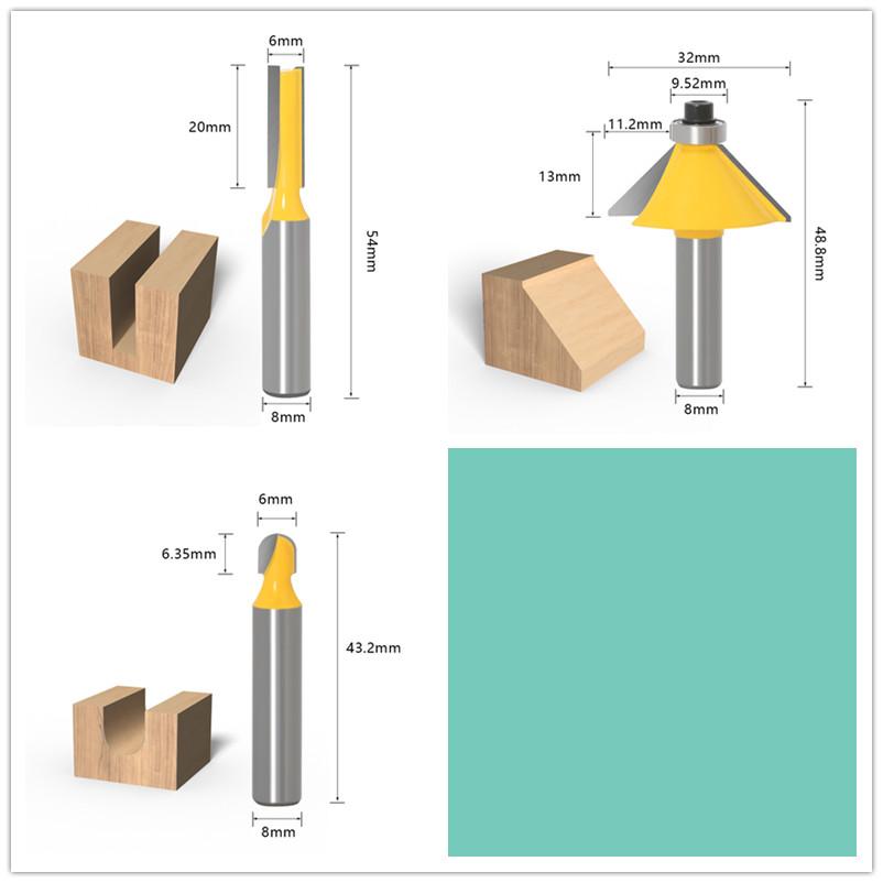 15 шт., прямые фрезы для резки дерева, карбид вольфрама, деревообработка, 1/4 дюйма, 8 мм, набор фрез