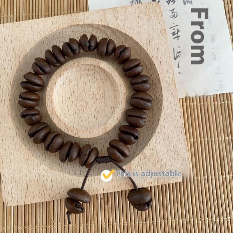 Handmade Natural Coffee Bean Bracelet Elastic Coconut Chip Wood Chip Hand Decoration Bracelet