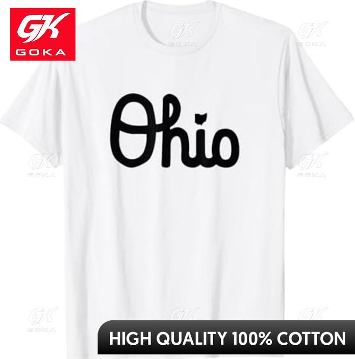 Vintage Script Ohio Dots The I Womens Kawaii Short Sleeve Pure Cotton Printed Tee Casual Streetwear