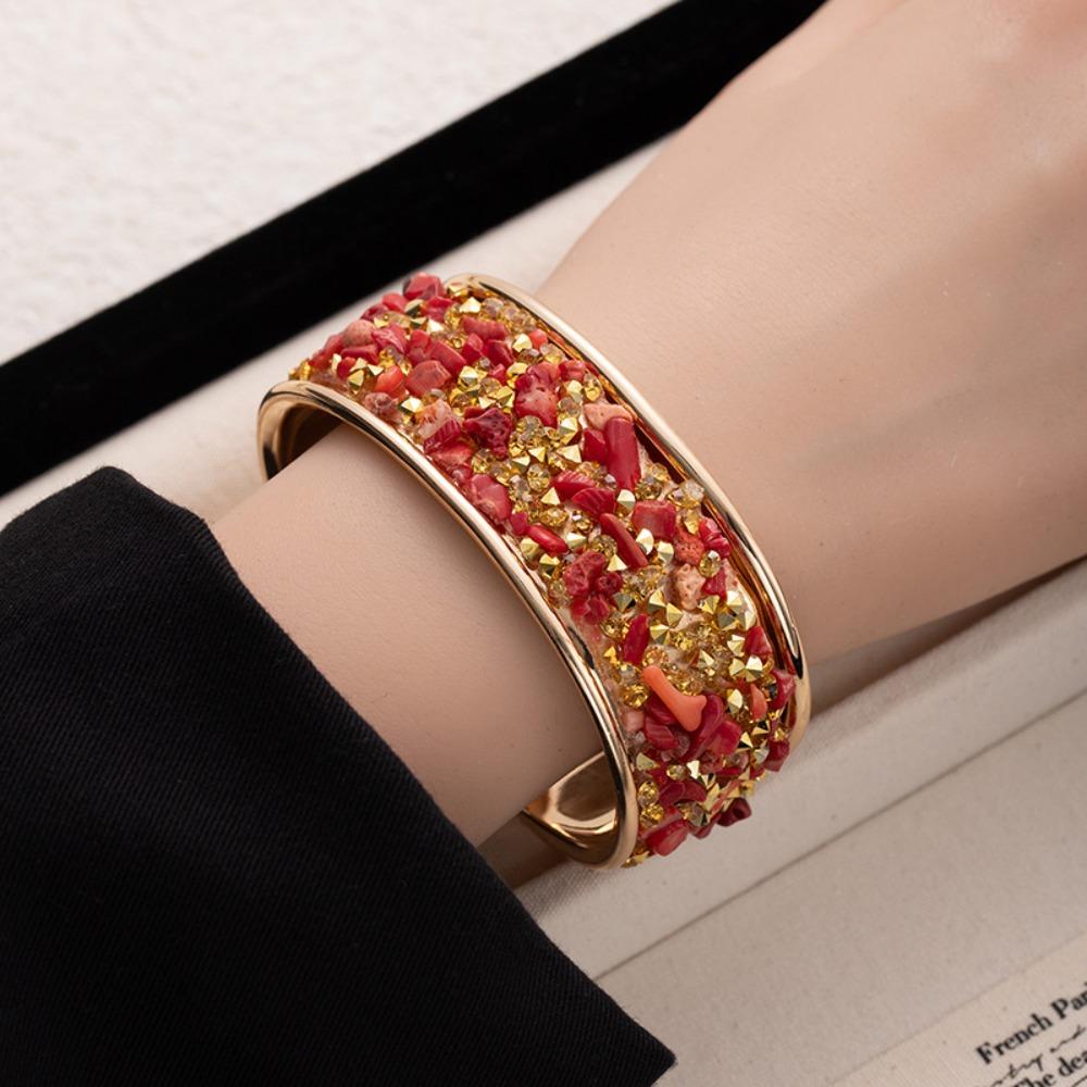 Zircon Cuff Bangles Stone Exaggerated Bracelet Fashion Wide Open Bangle Women