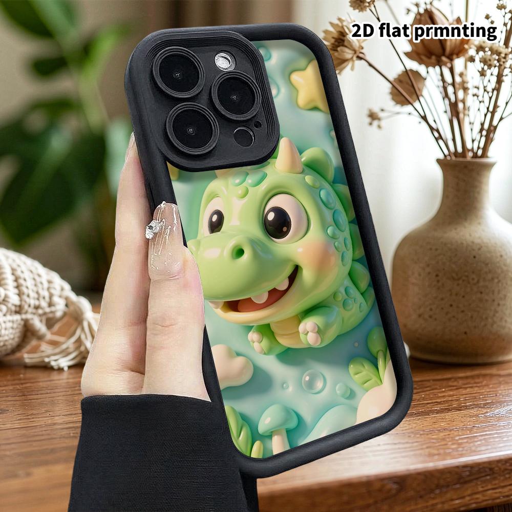 Phone Case: 2D flat design suitable for iPhone 18 17 16 15 14 13 Pro protective case, green little dinosaur, perfect Christmas and Halloween holiday g