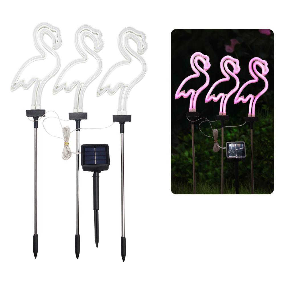 3pcs/Set Flamingo Neon Signs Light Solar Garden Decor Waterproof Stake Lawn Lamps Gift Courtyard Wedding Party Festival Decor