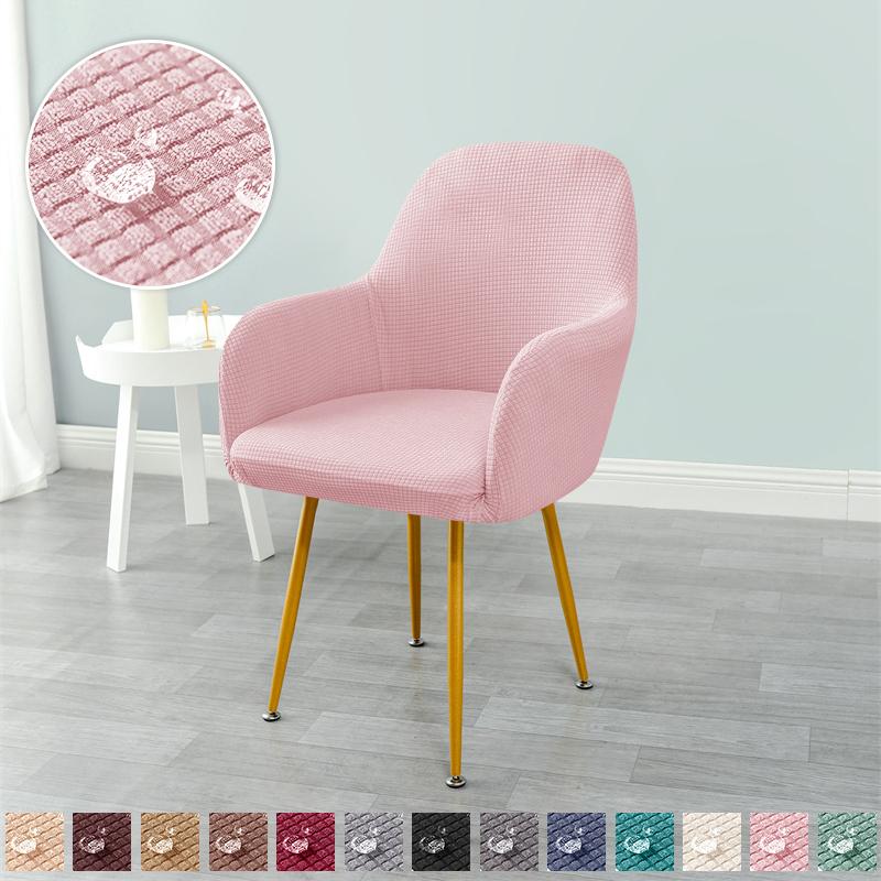 Water Repellent Polar Fleece High Arm Chair Cover Elastic Arc Dining Seat Covers Nordic Solid Color Office Study Chair Slipcover