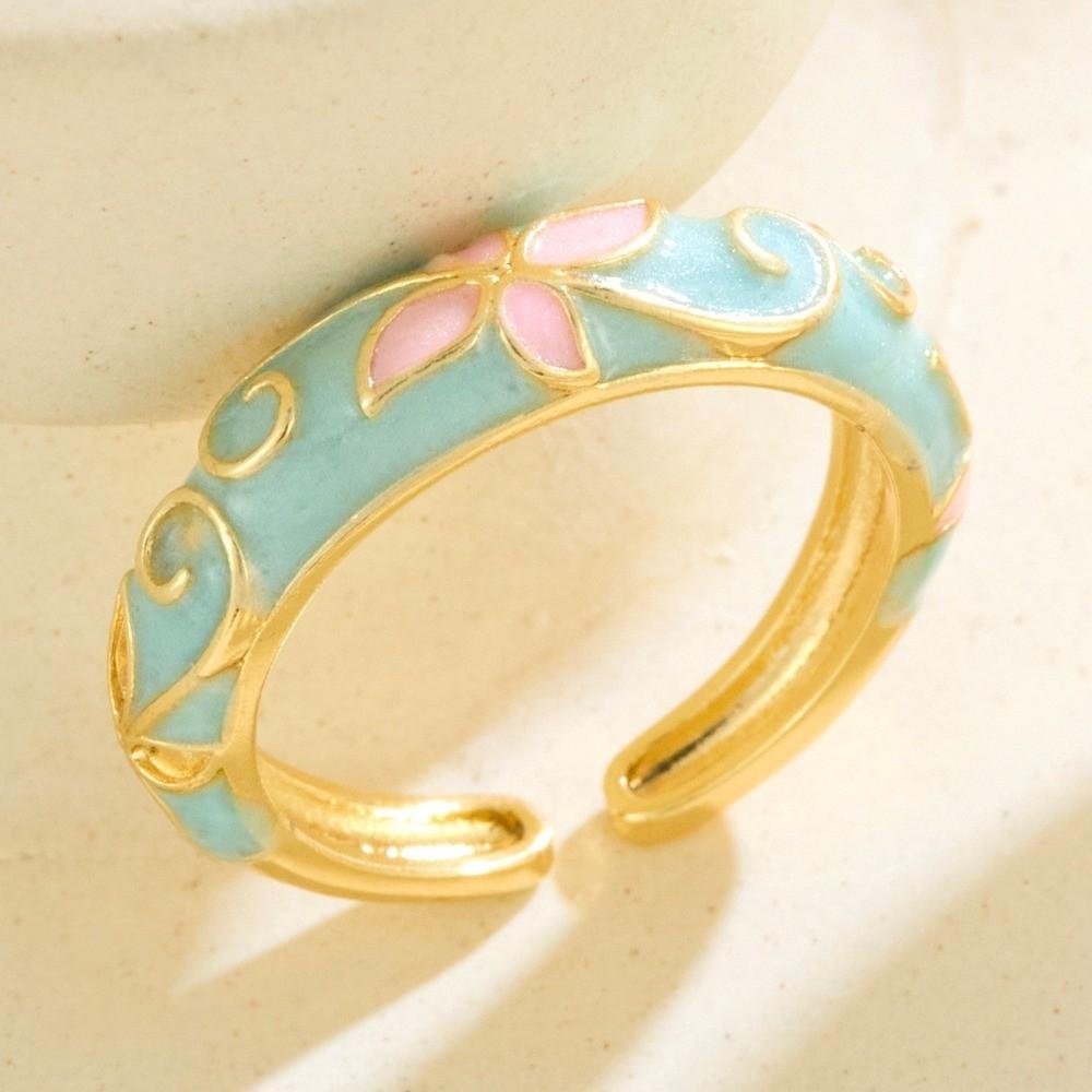 Colorful Flower Open Ring Versatile Drip Glazing Ring Unisex Oil-Drop Enamel Ring  Gift