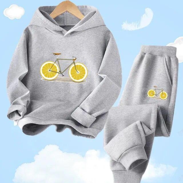 Модные детские толстовки с принтом лимона и фруктов для мальчиков, одежда, весенний свитшот, длинные штаны, комплект одежды из 2 предметов, комплект одежды для От 3 до 14 лет
