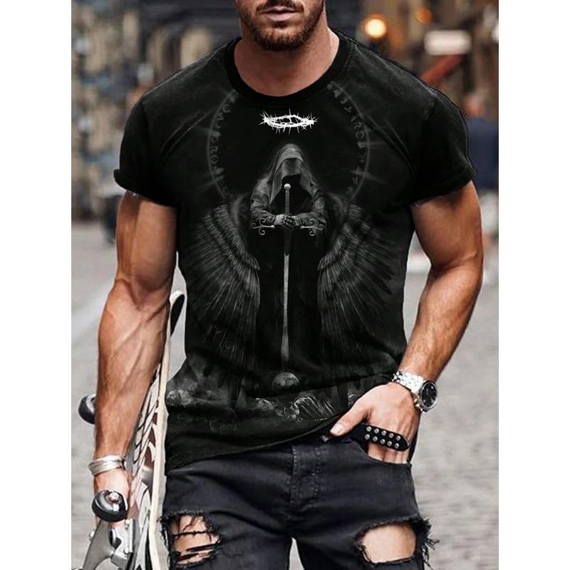 Летняя повседневная уличная мужская футболка с принтом черепа, мужская футболка, повседневная, с короткими рукавами, спортивная, модная мужская футболка для активного отдыха