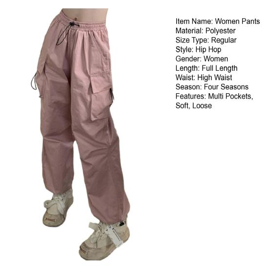 Женские брюки-карго с высокой талией, большие карманы с несколькими карманами, быстросохнущие однотонные брюки с завязками на щиколотке, уличная одежда в стиле хип-хоп, женские брюки