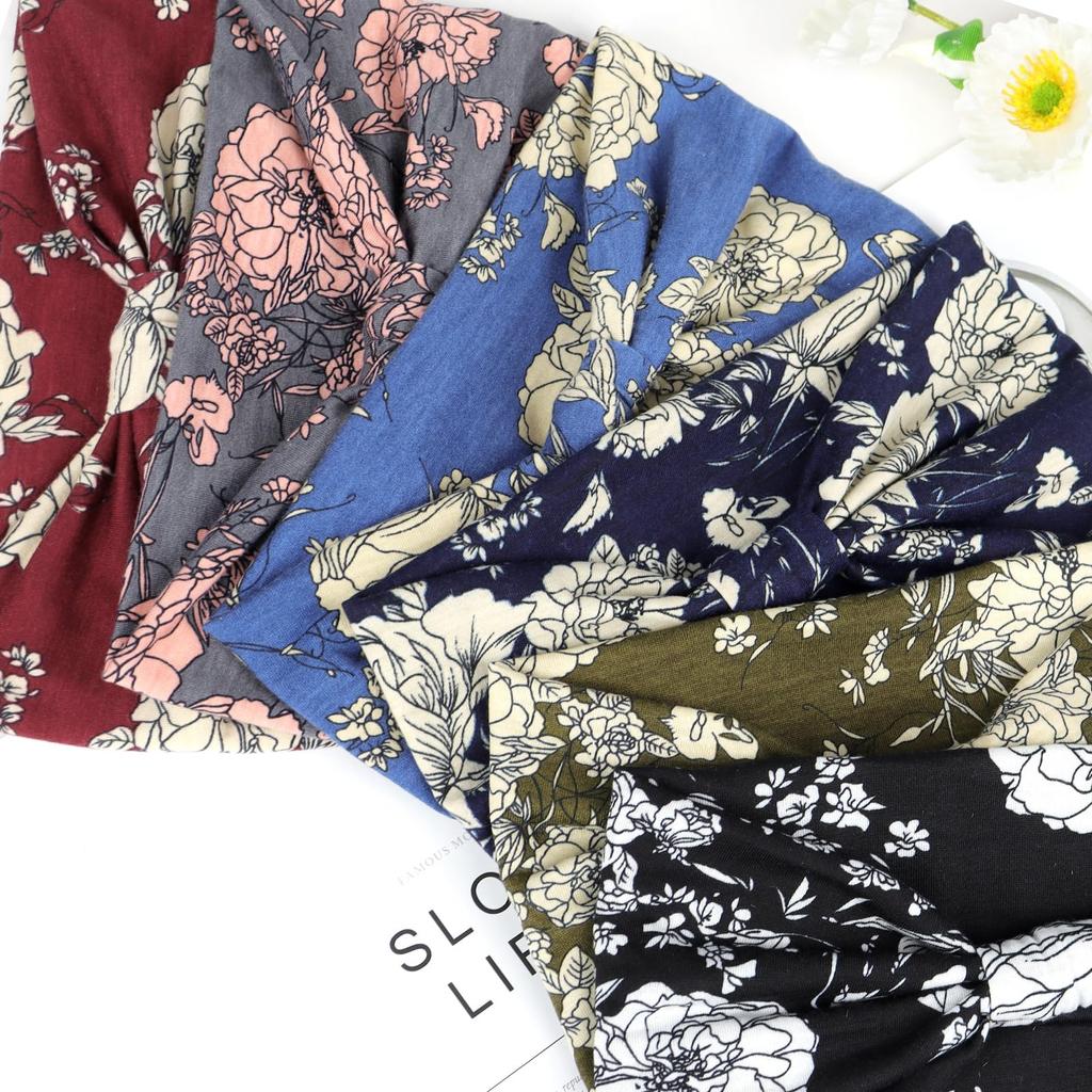 Бохо повязки на голову для женщин Хлопковые широкие повязки на голову Эластичная повязка для волос Нескользящая для тренировок Йоги Бега Тюрбан Головной убор Аксессуары для волос