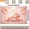 Pink Golden Glitter Balloons Confetti Number One Ribbon Bow Birthday Celebration Polyester Backdrop, for Party Decor Home, Club, Garden