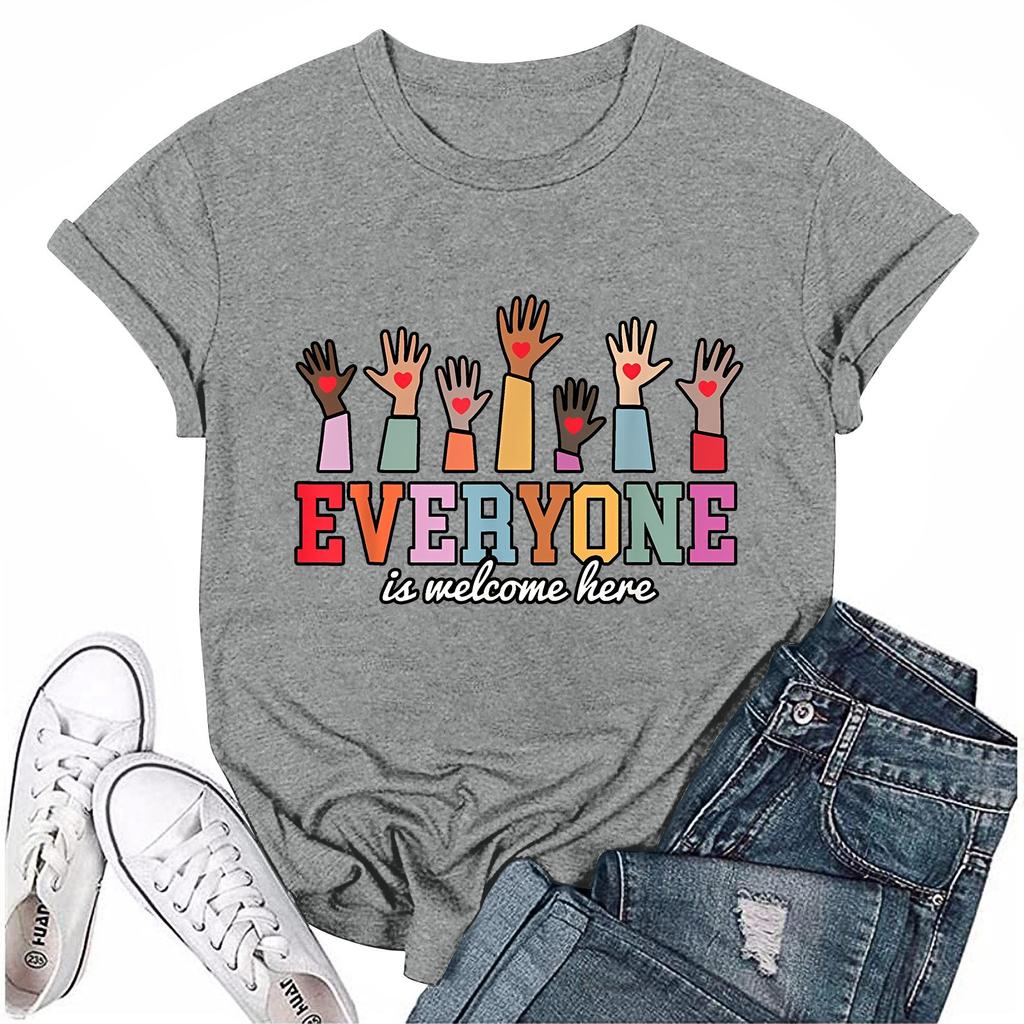 Взрослые Повседневные Ежедневные Круглый вырез с принтом Короткие рукава Футболка Топ с буквами