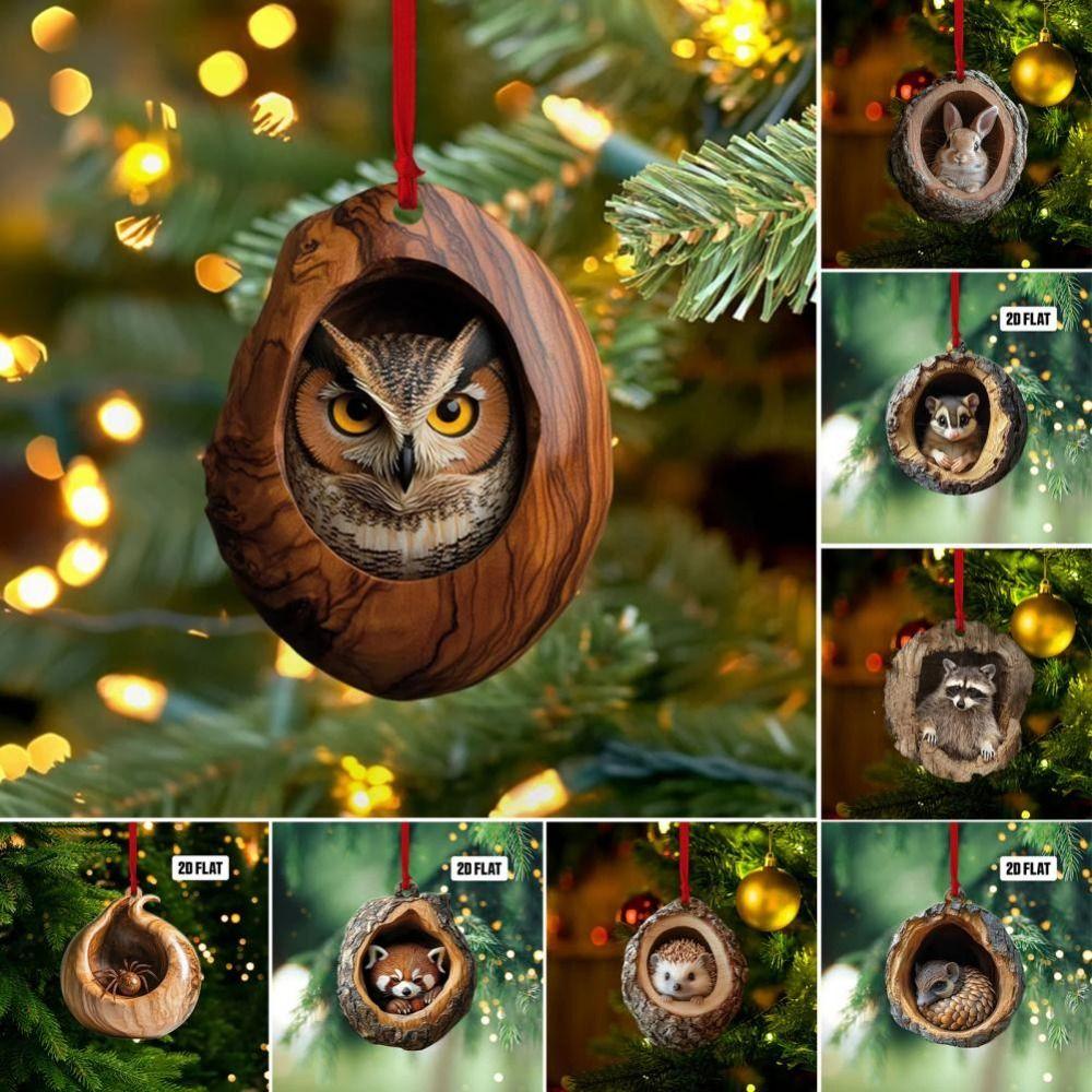 Forest Animal Christmas Ornaments 2D Flat Christmas Tree Hanging Seasonal Decor