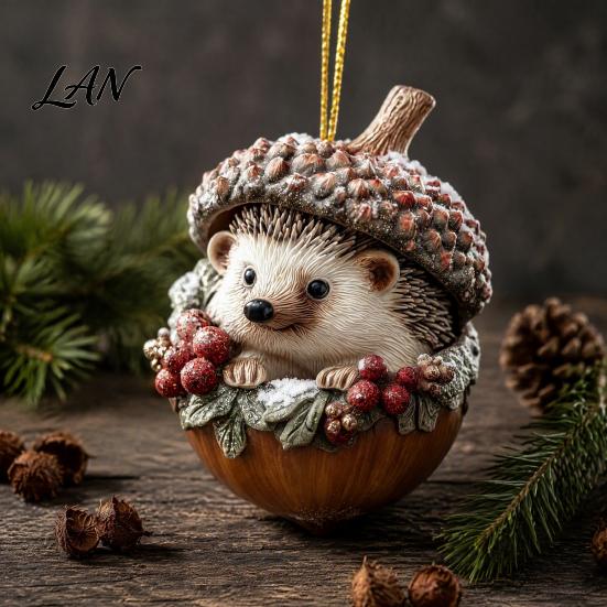 Elegant Holiday Decor Forest Animal Acorn Hanging Ornament, 2D Acrylic Flat Printed Tree Party Decorations for Christmas, Woodland Creature