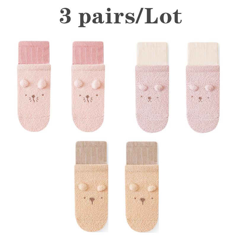 3 пары/лот Новорожденные носки для пола Зимние утолщенные носки до середины голени для малышей Теплые бесшовные с широкой резинкой Детские домашние носки