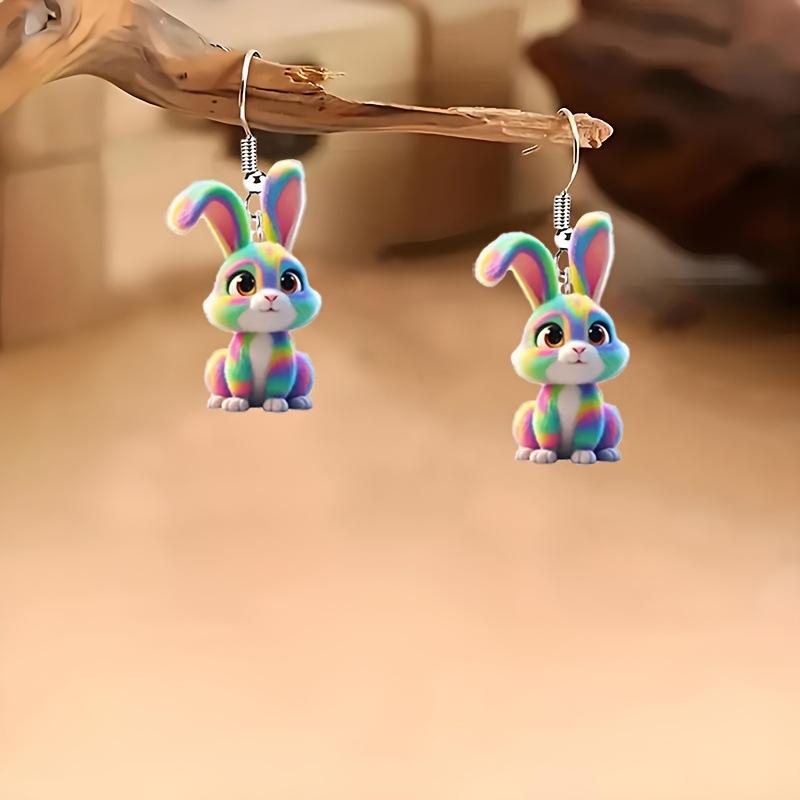 6 пар сережек с рисунком радужного кролика