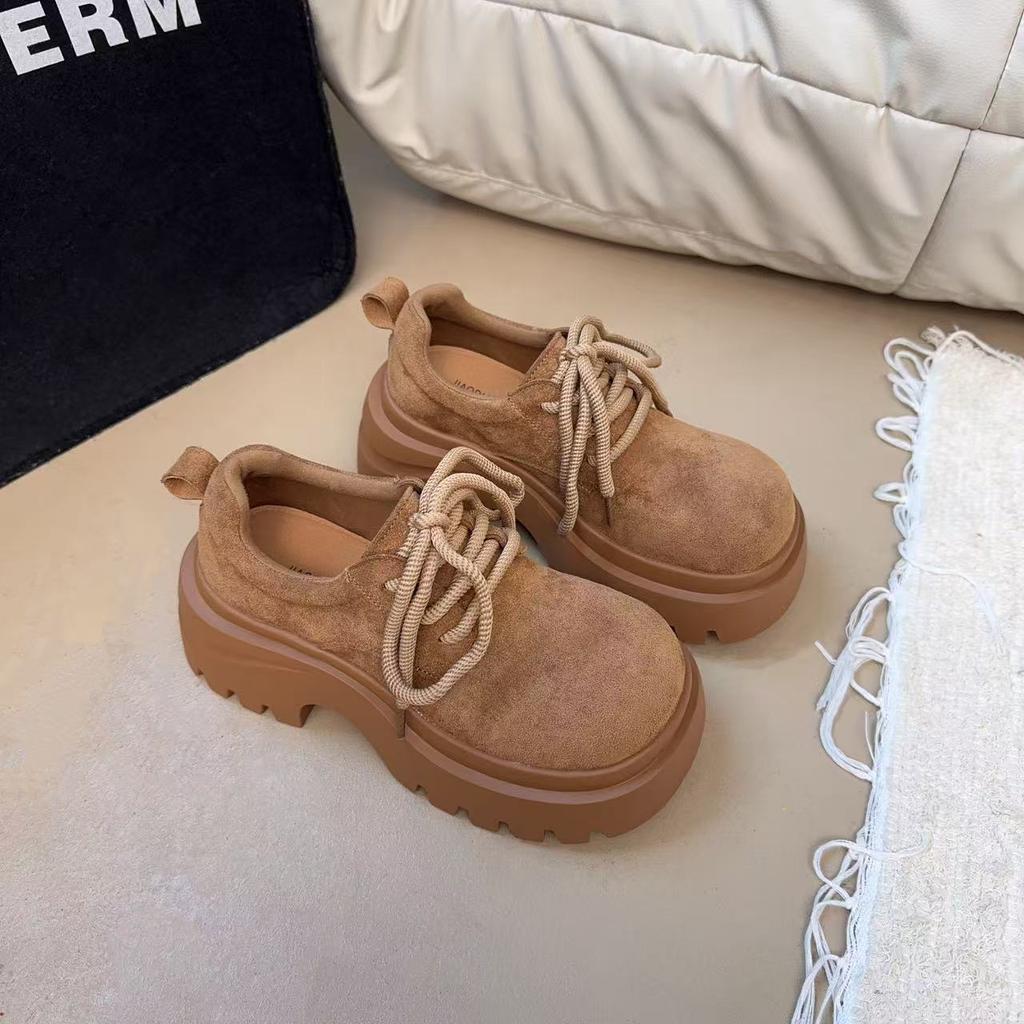 Женские лоферы на платформе 2025 осень новые модные универсальные простые британский стиль на шнуровке круглый носок повседневные маленькие одинарные туфли