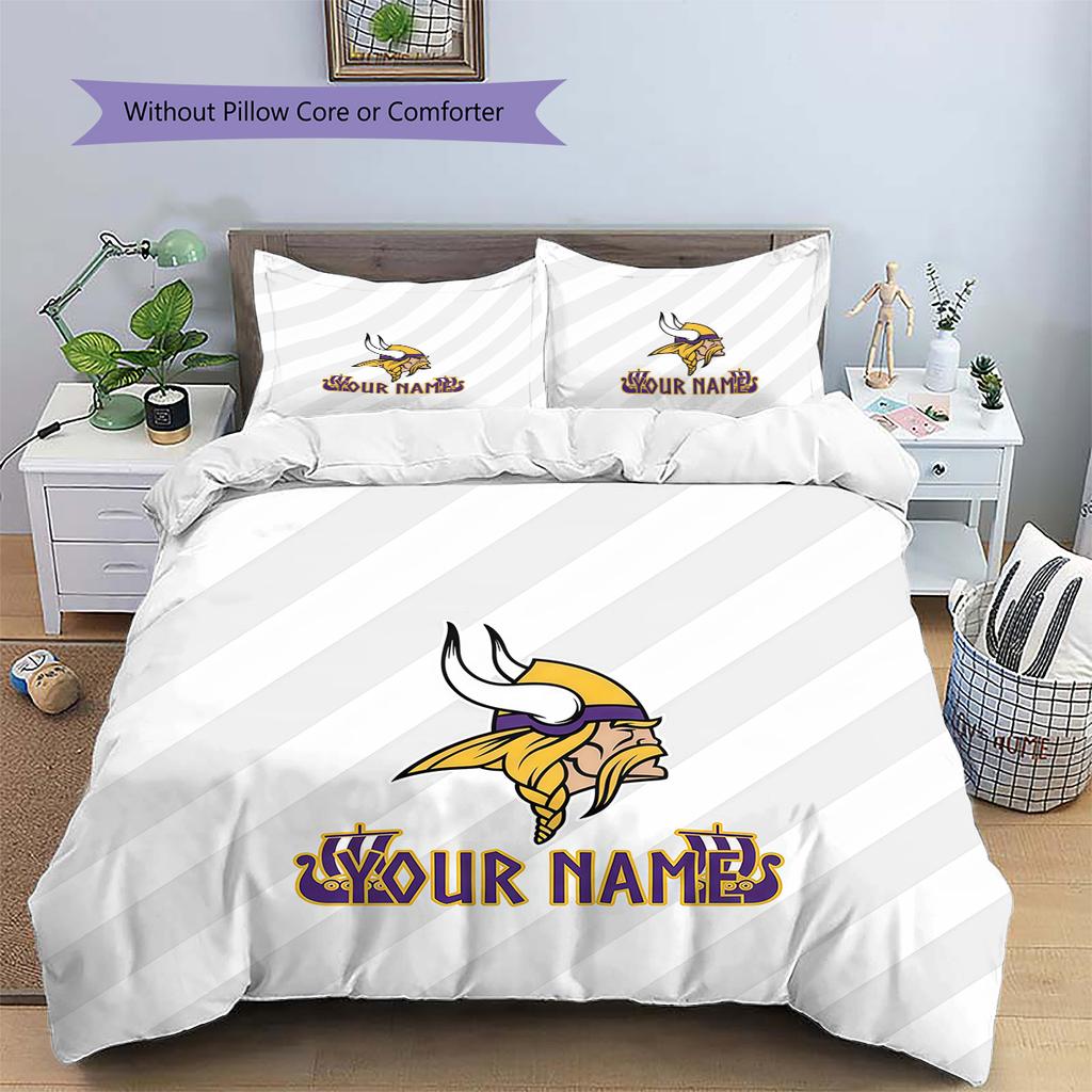 Custom Name Minnesota Vikings3 Pattern Bedding Quilt Set Home Decoration Gift (1 * duvet cover + 2 * pillowcase without core)