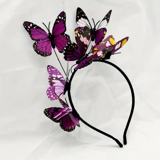 Women Headband Colorful Butterflies Decor Bridal Hair Band Parties Cosplay Halloween Hair Accessories