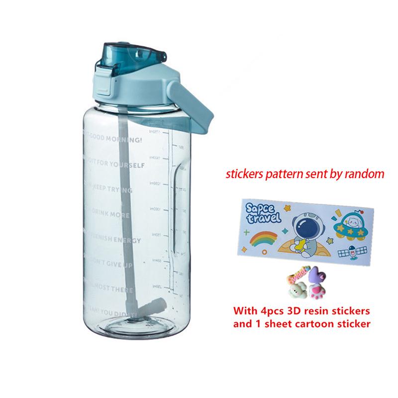 2 Liters Plastic Kettle Large Portable Travel Water Bottle With Straw Sports Fitness Cup Portable Drink Bottle With Sticker