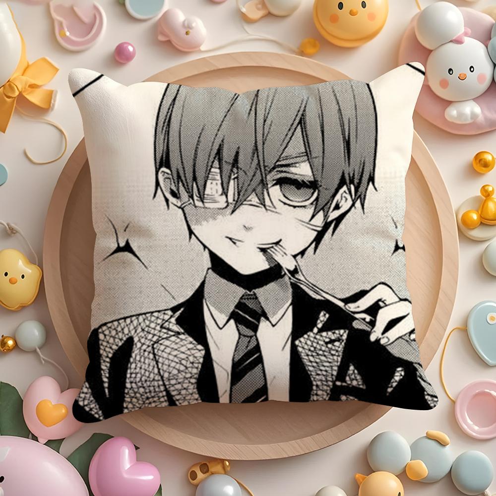 Pikpaka Anime Manga Black Butler Cushion Cover Plush Fabric Soft Double-Sided Printed Sofa Warm Winter Home Gift Pillow Cover