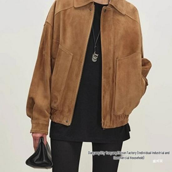 Женская куртка из натуральной кожи - Осенняя коллекция 2025 - Ретро-пальто из коричневой замши