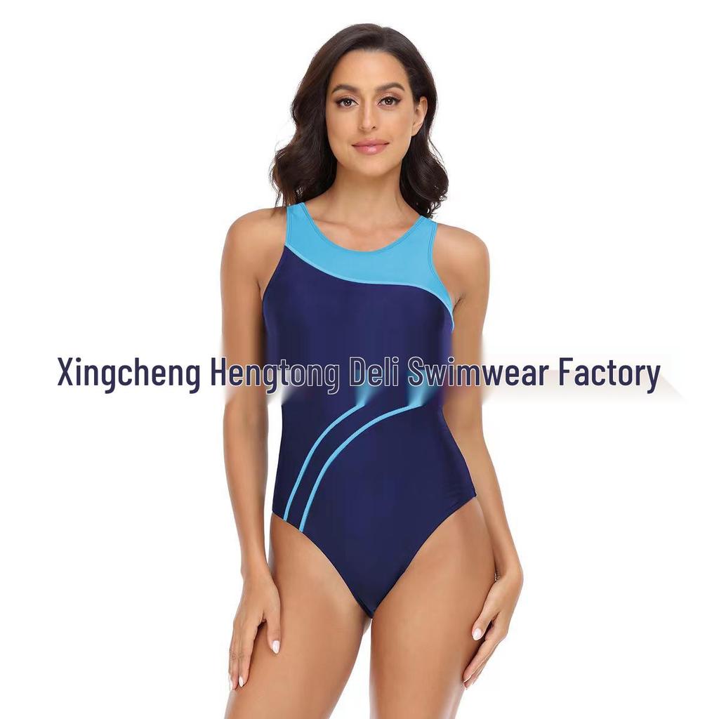 Sporty Colorblock One-Piece Triangle Bikini for Women – Professional Racing Swimsuit (European & American Style)
