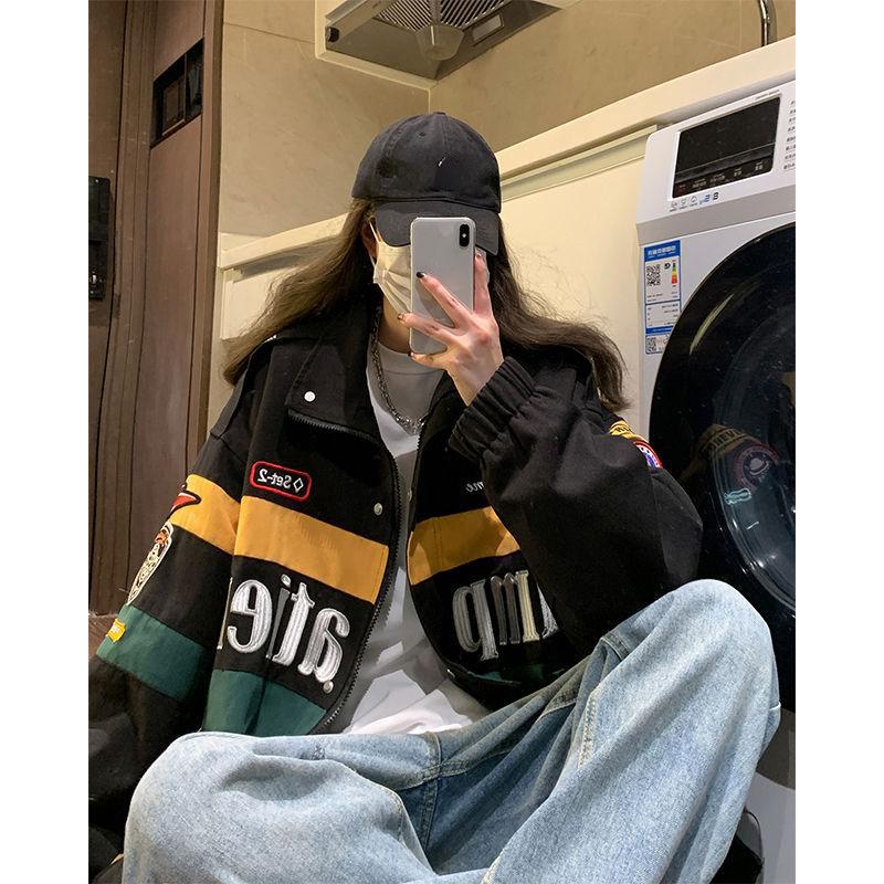 Винтажная гоночная куртка, женская негабаритная японская уличная куртка Y2k Harajuku, куртки-бомберы на молнии, корейская модная ветровка