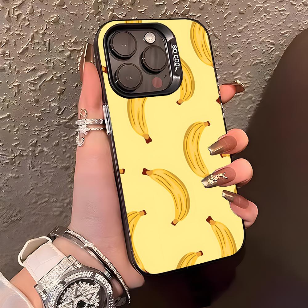Banana Pattern Phone Case For IPhone17 Air 16 15 14 Plus 13 12 11 Pro XS Max Silver Black Bumper Case