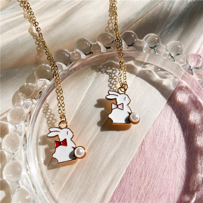 Cute Bowknot Rabbit Enamel Pendant Necklace Fashion Lovely Bunny Charms Choker Jewelry Birthday Gift For Women Girls