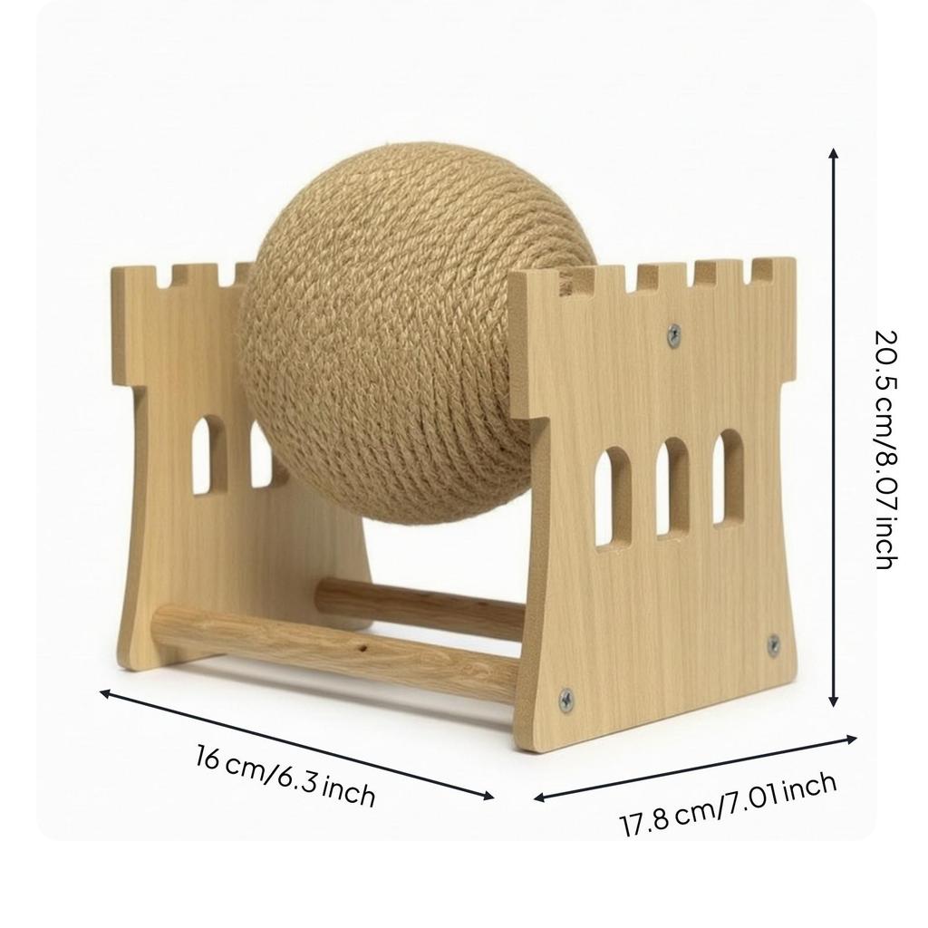Scratching Ball with Wooden Frame Long-Lasting Rolling Sisal Toy