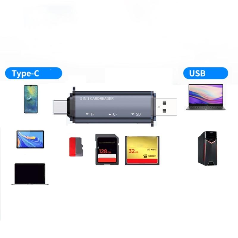 Универсальный USB-C кардридер, адаптер из алюминиевого сплава, совместим с картами TF до 1 ТБ