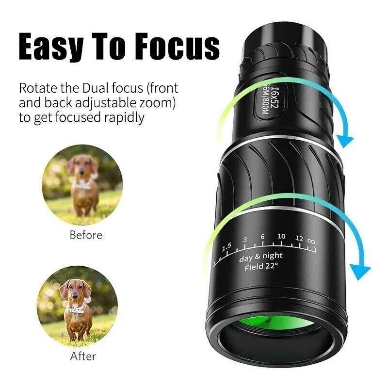 HD 16x52 Optical Telescope Day & Night Vision Monocular Hunting Camping Hiking