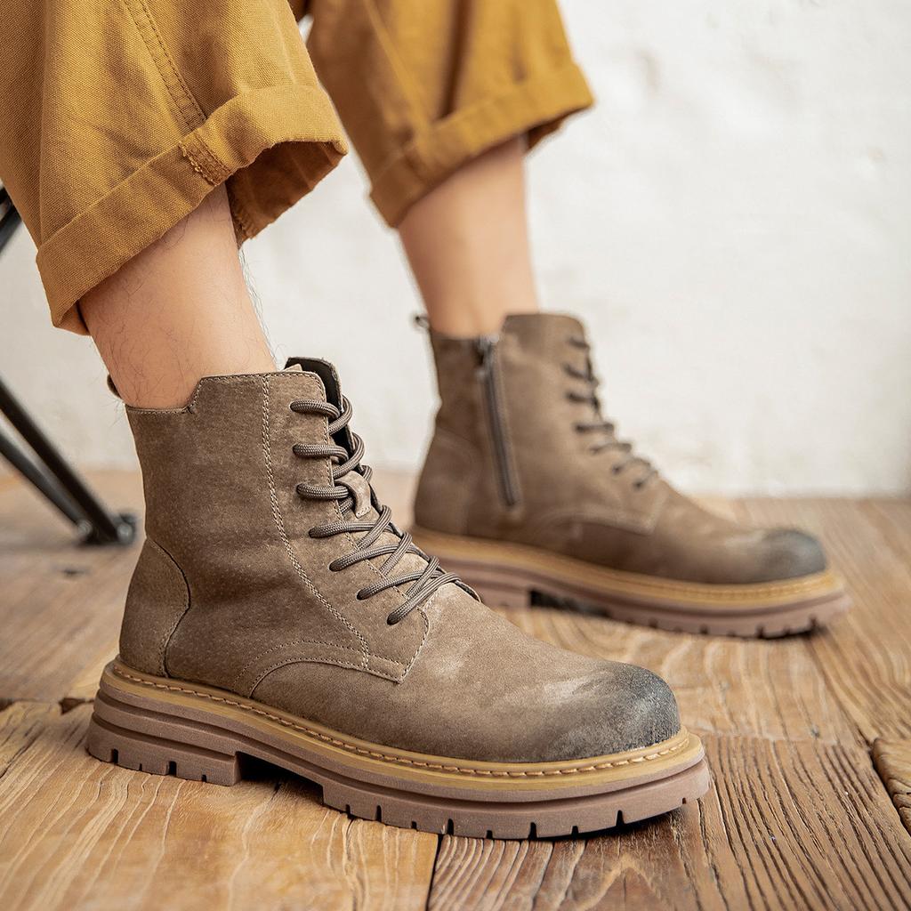 Ботинки Мартина, большие желтые ботинки, мужские 2025 новые кожаные на толстой подошве зимние бархатные для увеличения роста, не гниющие ботинки-инструменты, тренд