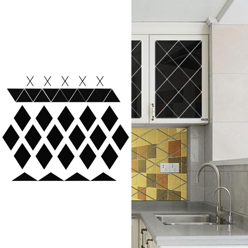 Acrylic Rhombic Mirror Wall Sticker Black Self Adhesive Mirror Tile  Home Wall