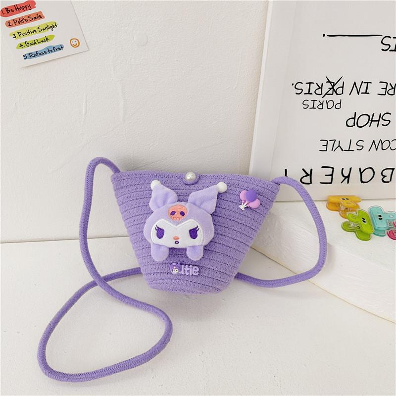 Adorable Korean Style Cartoon Woven Children's Bag With Bowknot And Floral Design