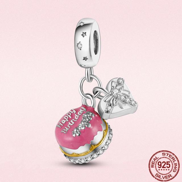 2023 New Pink Flowers Unicorn Flower Heart Mama Forever Love Beads Fit Original Fasion Glamour 925 Silver Bracelet Jewelry