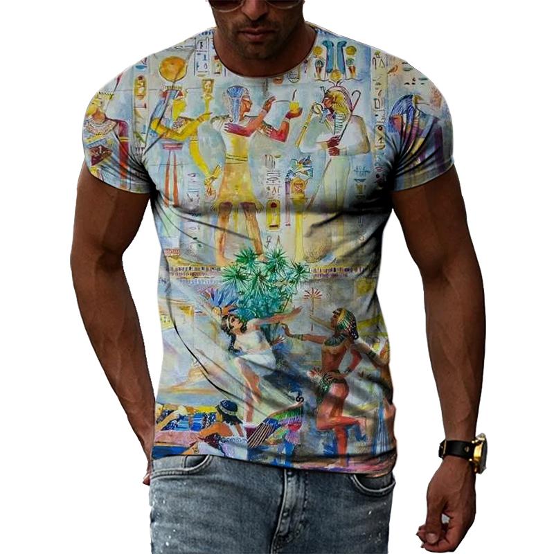 Летние Ретро египетские фрески графические футболки мужские повседневные личности крутая футболка с 3D принтом хип-хоп Harajuku футболка с короткими рукавами