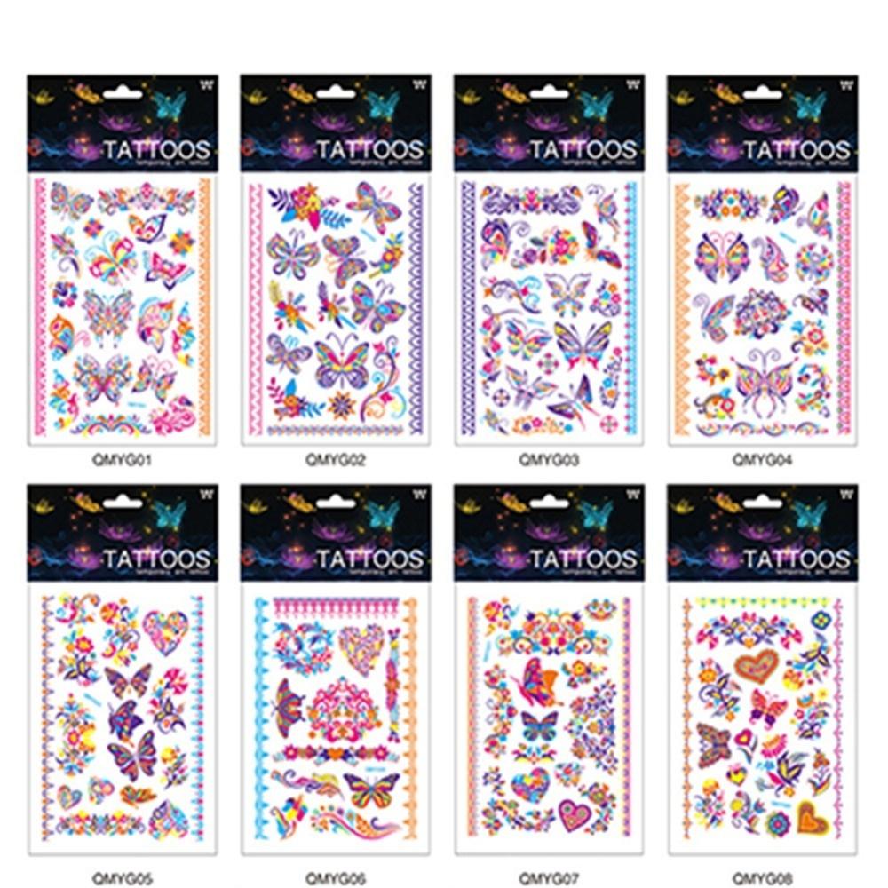 2 Sheet Luminous Temporary Tattoos Stickers Glow In the Dark Fluorescent Waterproof Butterfly Tattoo