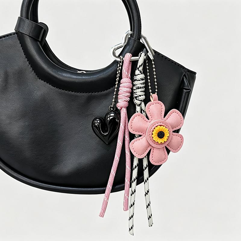 Yogodlns Creative PU Leather Sunflower Printed Charm Pendant Hand-Knotted Woven Rope Bag Acc