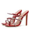Liyke New Design Square Toe Red Slippers Women Fashion Crystal Narrow Band Summer Sandals Ladies High Heels Wedding Shoes Pumps