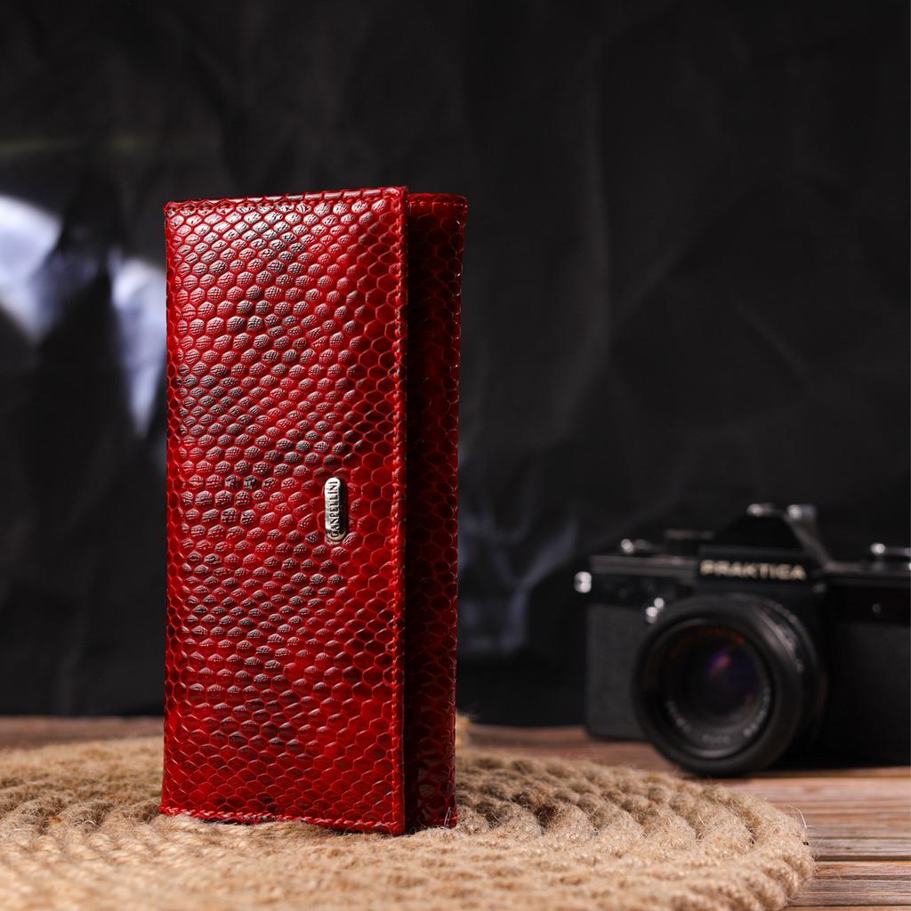 Превосходный Женский кошелек из натуральной лакированной кожи с тиснением под змею CANPELLINI Wallet 21655 Красный