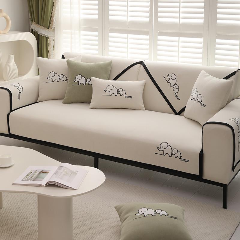 Panda Embroidered Sofa Cushion Chenier Four-Season Universal Non-Slip Sofa Cover, High-Grade Seat Cushion Leather Sofa Back Towel