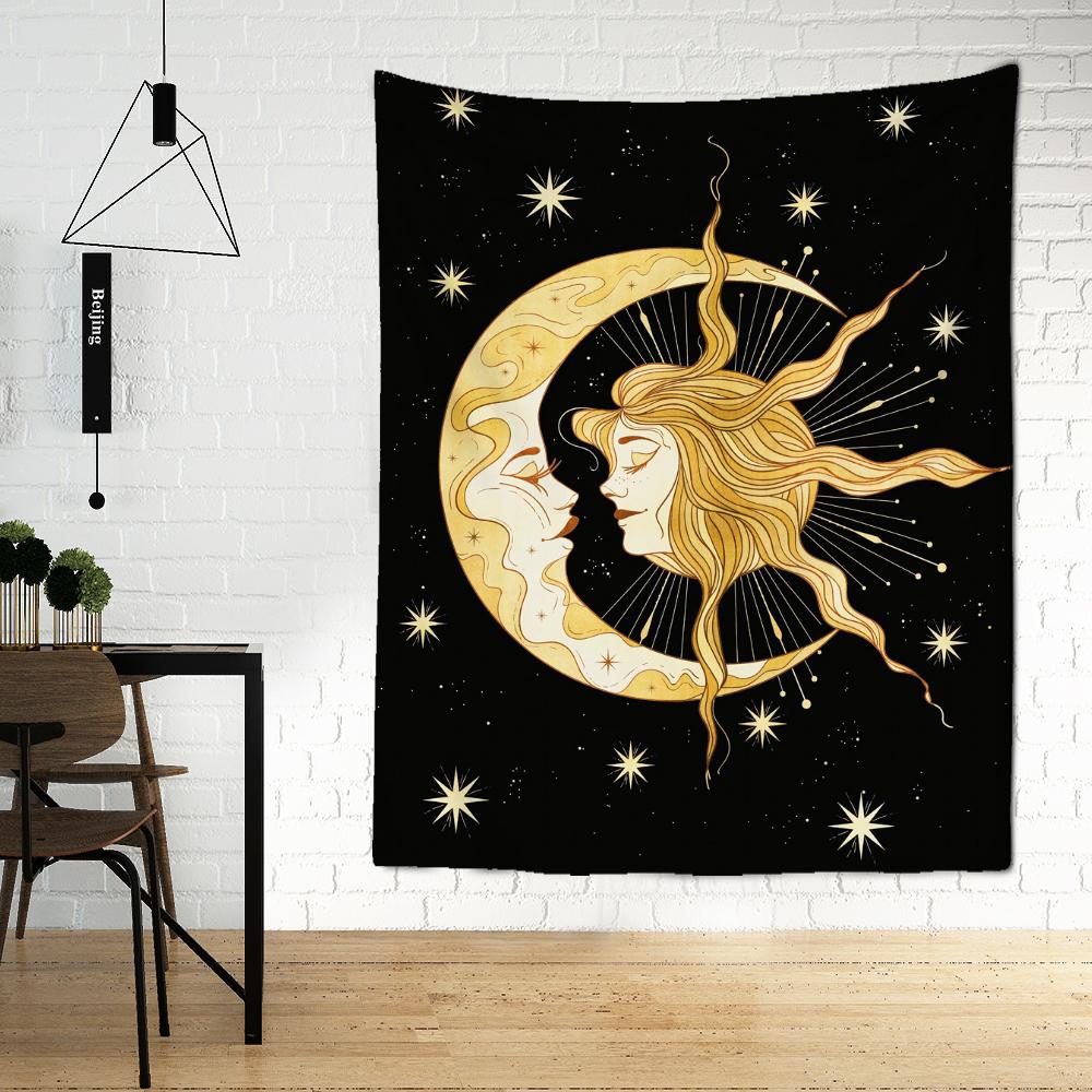 Психоделический гобелен с луной и звездой, настенный гобелен, магия, научная фантастика, богемный хиппи, Таро, искусство, общежитие для девочек, домашний декор