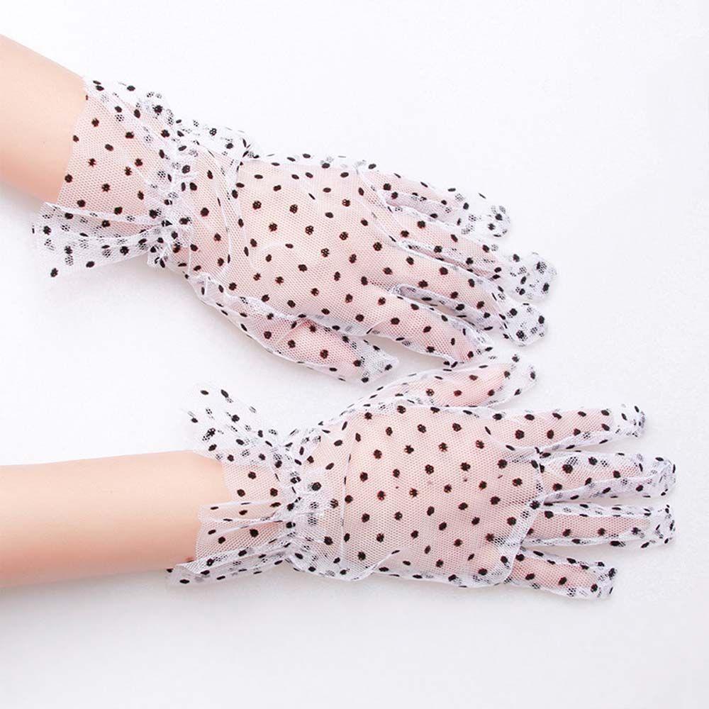 Stretchy Sheers Full Finger Lotus Leaf Korean Style Women Lace Gloves Lace Gloves Polka Dot Gloves