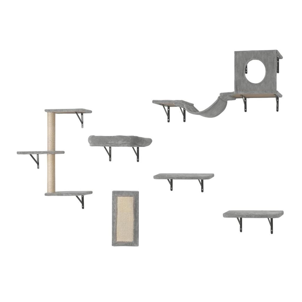 Wall Mounted Cat Shelves Tree with Jump Boards Hammock Sofa Grip Set of 6