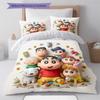 Crayon Shinchan Pattern Bedding Quilt Set Quilt Cover Pillowcase Home Birthday Gift(1 * duvet cover + 2 * pillowcase, without core)