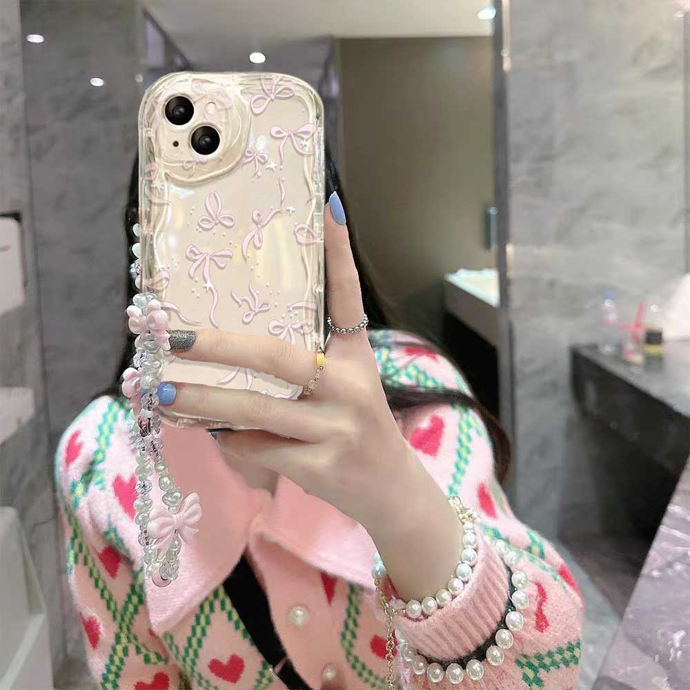 Чехол для Vivo V60 V40 V50 Lite Y31 5G Y33S Y21S Y28 4G Y17S Y04 Y03 Y29S Y28S Y18 Y400 Розовый Бант Браслет-цепочка Чехол