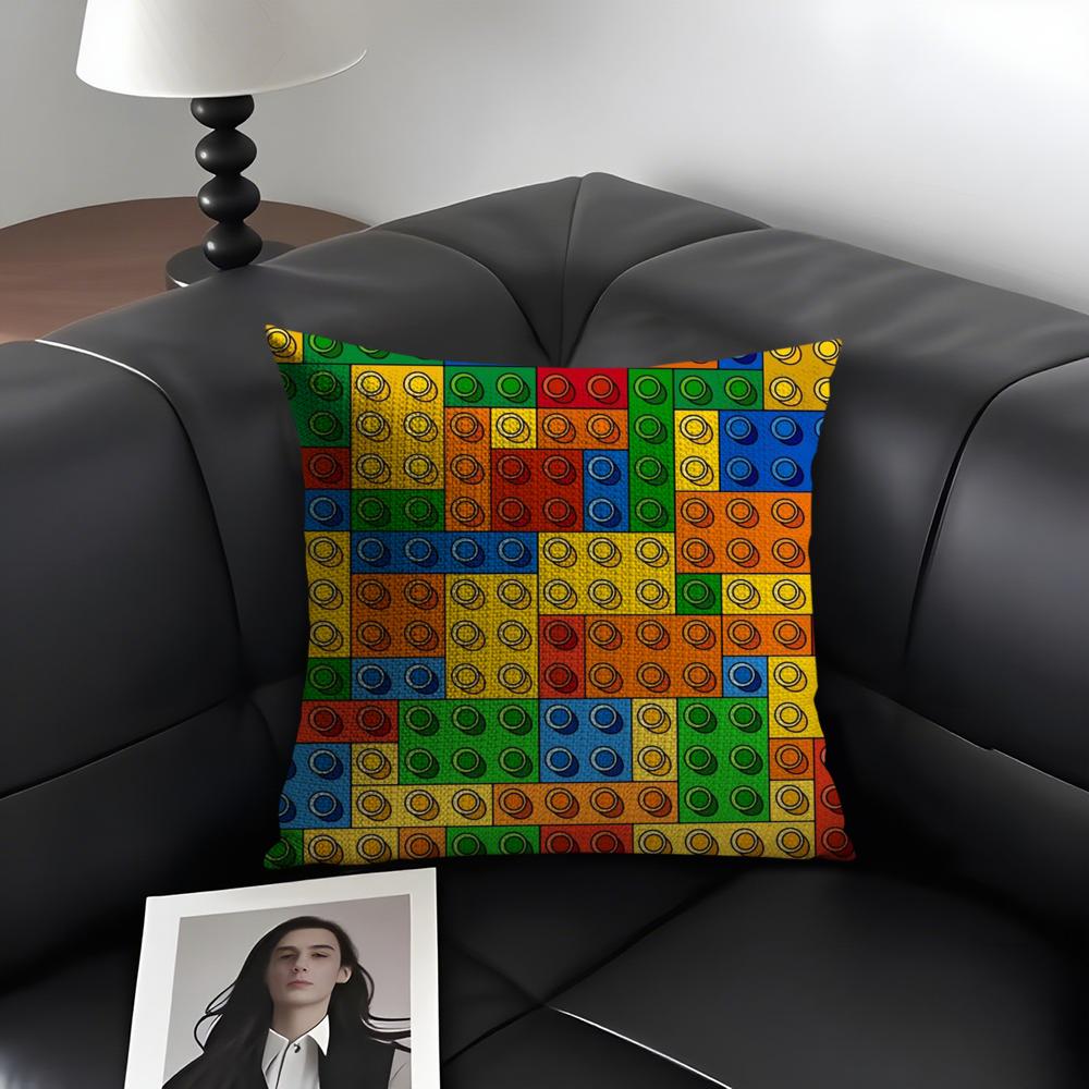 Building Blocks Deco Cushion Cover Natural Linen Organic Fabric DoubleSided Printing Sofa Home Decor Gift Pillow Case