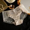 Light Luxury High-end Embroidered Mid Waist Panties with Lace Sexy and Breathable Triangular High Elasticity Satin Surface Women’s Panties