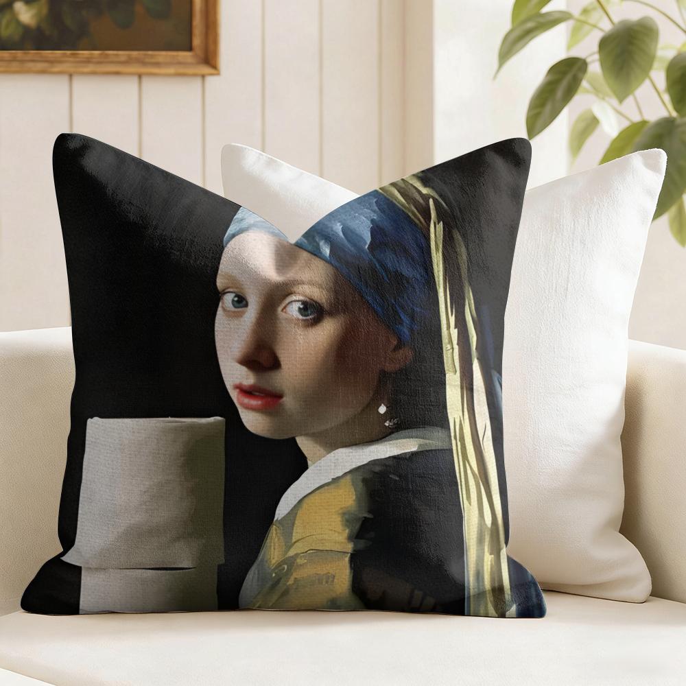 Mona Lisa Wearing Pearls Girl Cushion Cover Natural Linen Double Sided Print Throw Pillow Case for Sofa Couch Home Decor